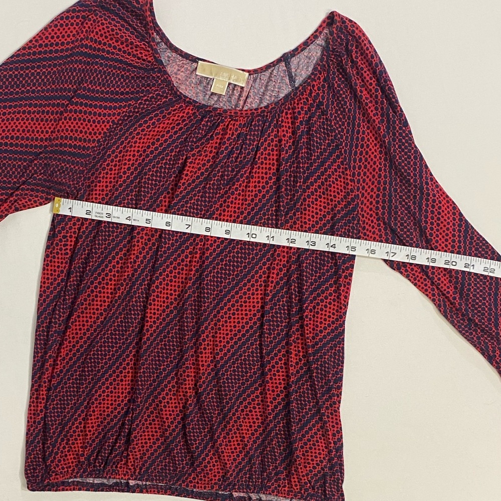 MICHAEL Michael Kors Women's Red with Navy Dot Print 3/4 Sleeve Top Size PM - Picture 15 of 16